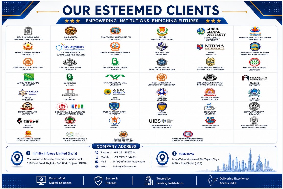 Universities and institutions running Infinity iERP.