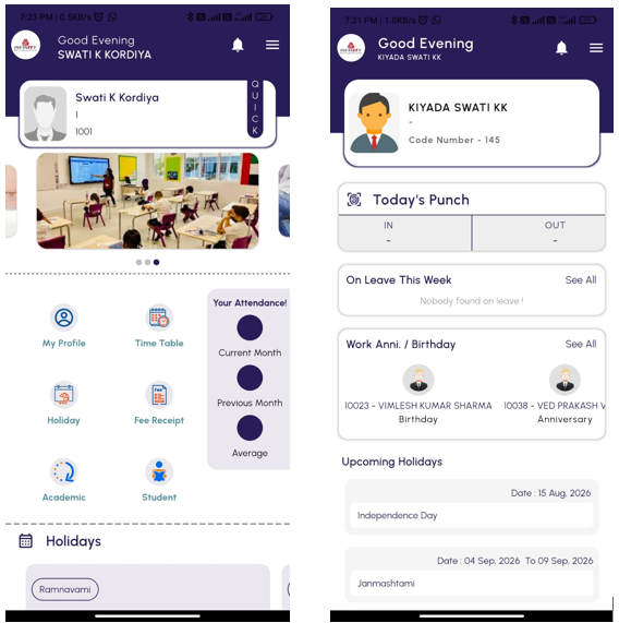 Infinity mobile apps for parents and staff