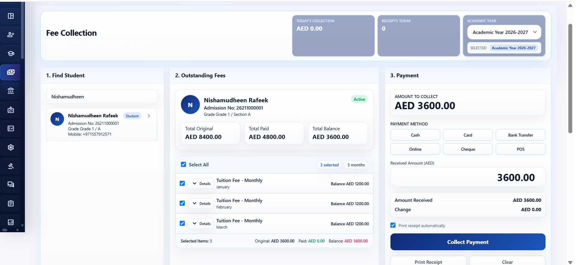 Receipt and outstanding fee reporting
