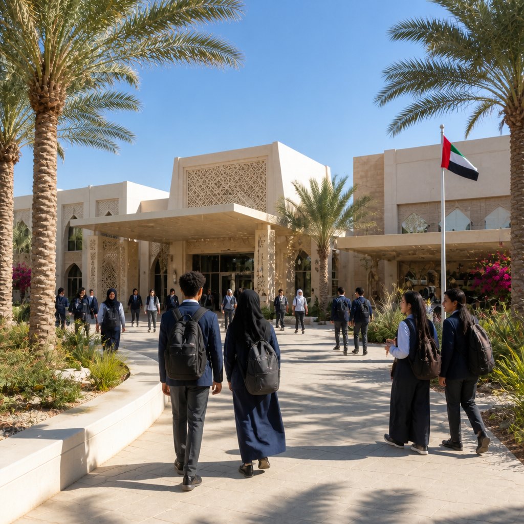 Students walking through a UAE school campus